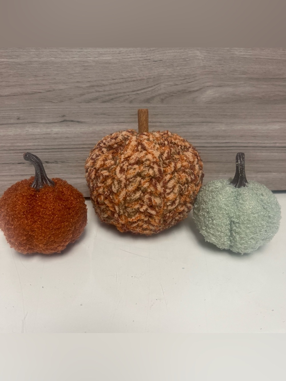 Set of 3 Decorative Pumpkins - Handmade Crocheted and 2 Fabric Covered